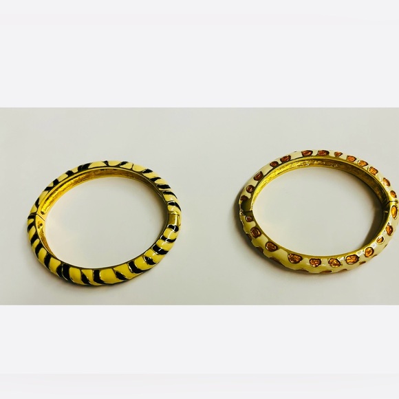 New Two Kenneth Jay Lane Signed Enamel Bangle Bracelets Giraffe Zebra Print - Picture 11 of 16